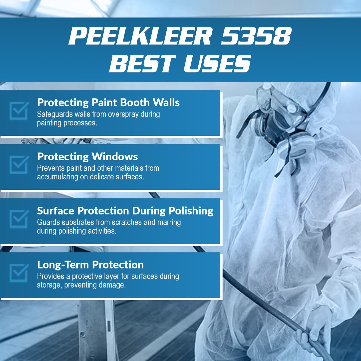 Peelkleer 5358 - Transparent Blue Strippable Protective Coating for Walls, Windows, and Lights