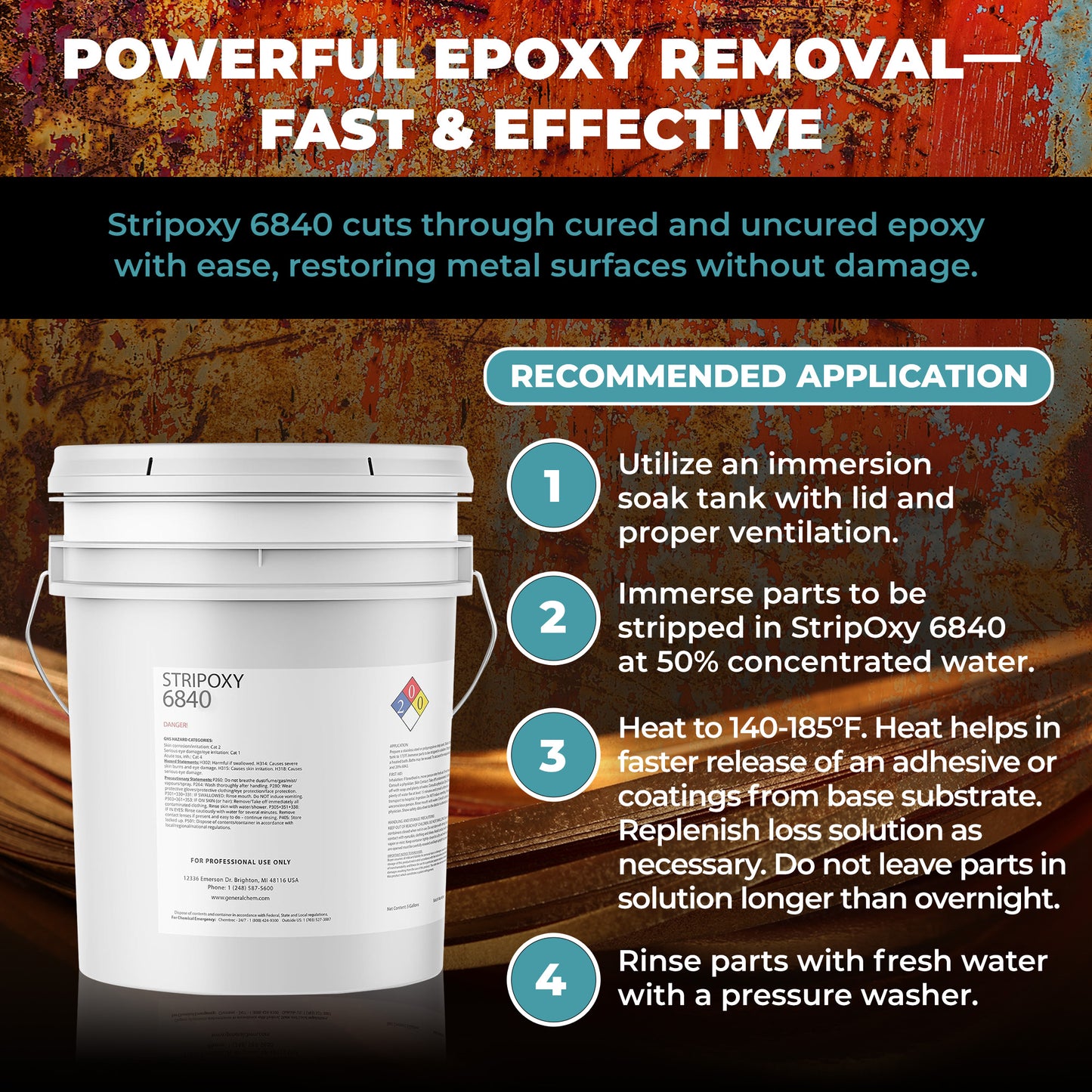 Stripoxy 6840 - Cured and Uncured Epoxy Paint Remover for Metal Surfaces